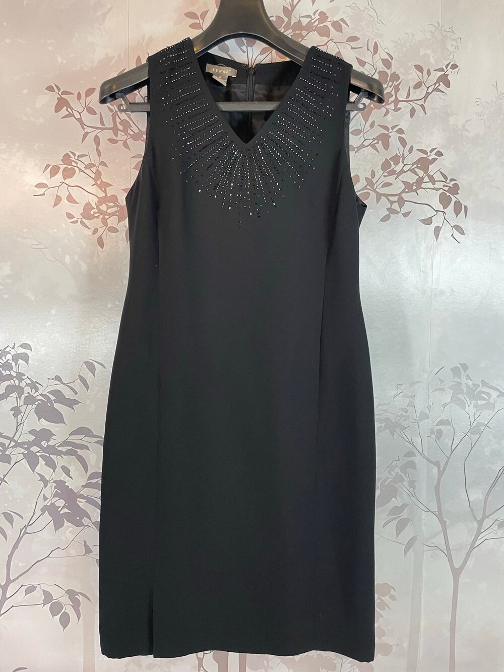 Kenar Beaded V-Neck Sheath Dress Black Size 8 Cocktail Evening Party LBD Formal